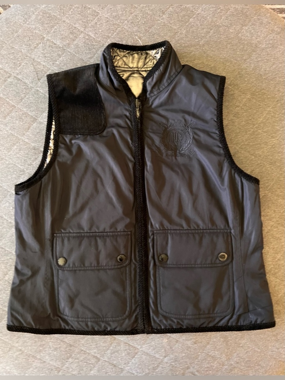 LAUREN Ralph Lauren XL Reversible Black Silver Quilted Hunting Vest Exc Cond - Picture 3 of 9